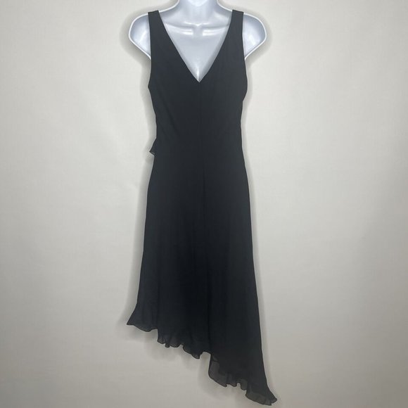 Vintage 90s City Triangles Black Ruffled Chiffon Asymmetric Sheath Dress - Picture 5 of 8